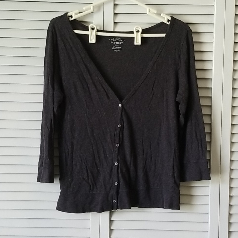 Old Navy Gray 3/4 Sleeve Button-up Cardigan Size M